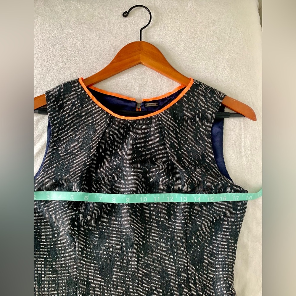 SOLD- Elie Tahari Marina Abstract Gray Jacquard Sheath Orange green Accent Dress - Picture 11 of 16